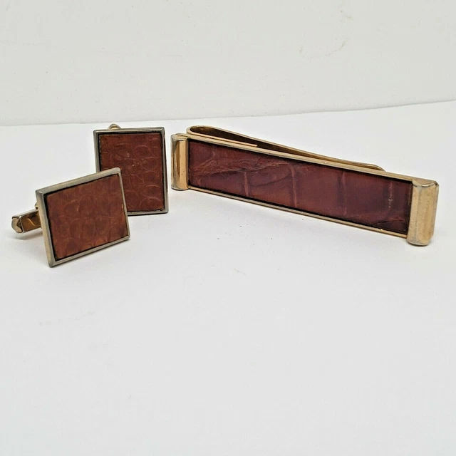 Vintage De Cara Leather Metal Money Clip With Vtg Swank Leather Metal Cuff Links