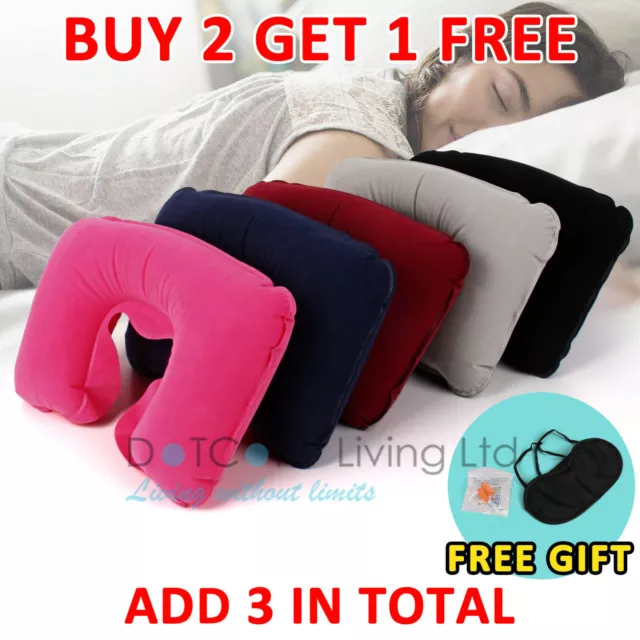 INFLATABLE TRAVEL NECK PILLOW Soft FLIGHT REST/SUPPORT CUSHION HEAD & NECK NEW