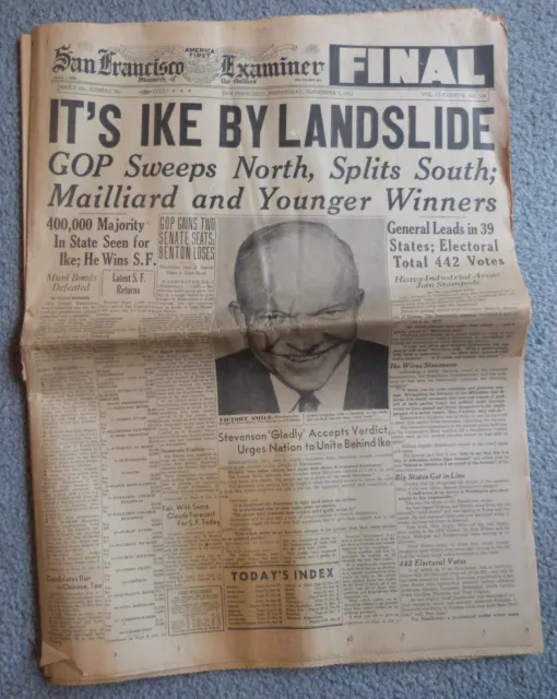 3 Newspapers Eisenhower Wins Election  11/5/1952 +  Inauguration 1/20 -1/21/1953