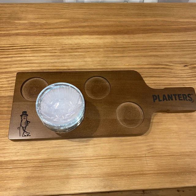 Planters Peanuts Wooden Serving Tray W/ Glass Dishes