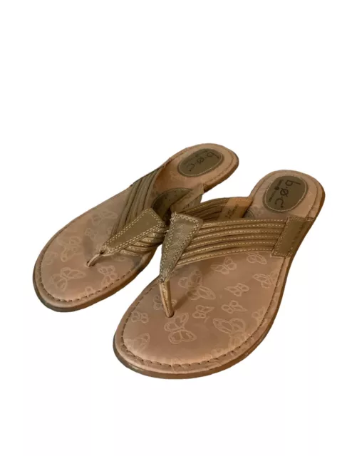 boc Born Concept Gold Strappy Flip Flop Thong Leather Sandals Size 9