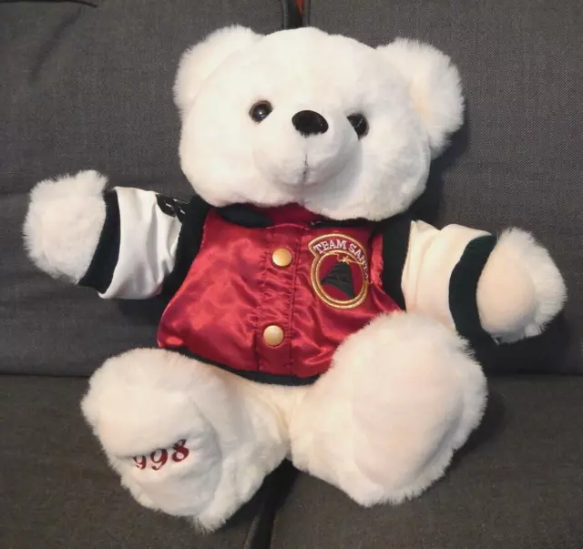 Team Santa Kmart Christmas Plush White Teddy Bear 1998 16" Red jacket