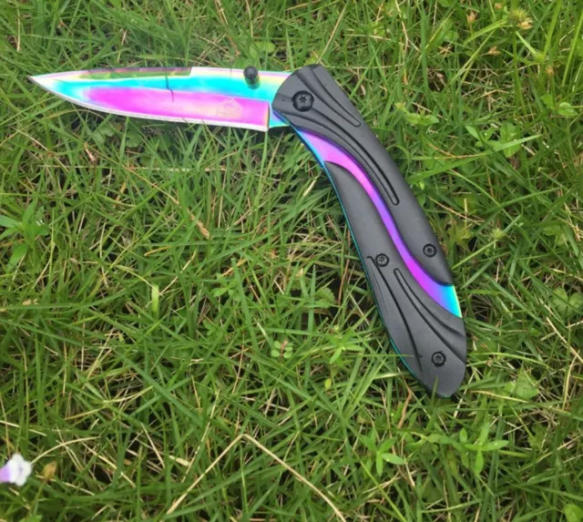 Rainbow blade folding knife hunting knife pocket knife Camping  Titanium Fade 2