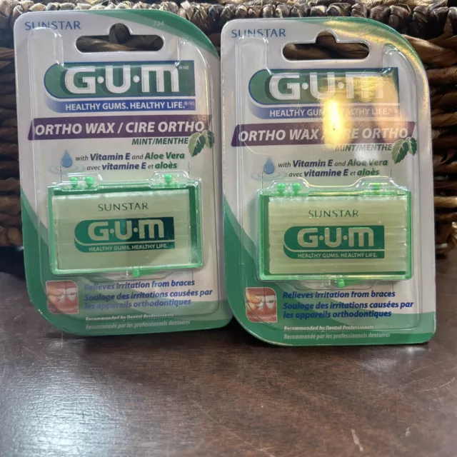 Sunstar GUM cera de ortodoncia sabor a menta con vitamina E y paquete de 2 para frenillos