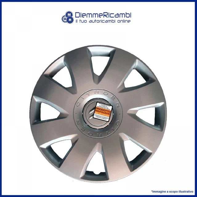 4 Copricerchi Coppe Ruota Da 15" Per Citroën C3, Serie Coppe Ruote W-Parts, Colore Argento, Montaggio Facile Con Anello Metallico, Prodotte In Italia