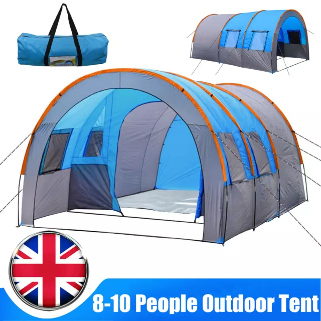 8-10 Man Large Family Tents Waterproof Column Tunnel Camping Column Play Tent UK