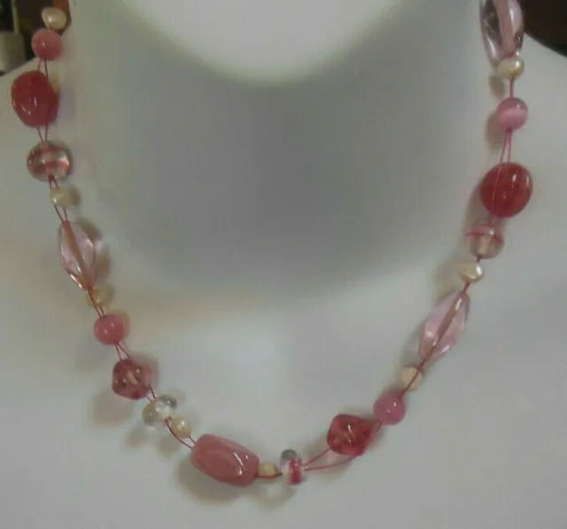 LIA SOPHIA WIRED Pink Glass/Bead Necklace $9.50 - PicClick