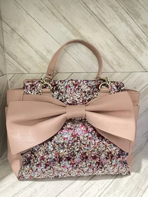 Betsey Johnson PINK Fairy Bow Sequin Multicolor Sparkle Handbag cute Bag Purse