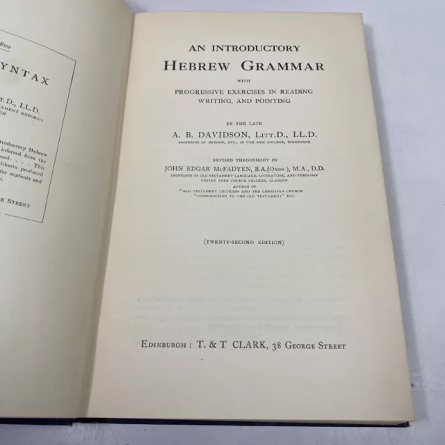An Introductory Hebrew Grammar 22nd Edition by A.B. Davidson Hardcover 1927