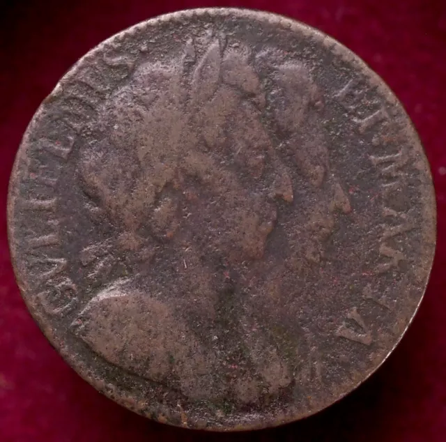 Great Britain Farthing 1694 - King William III and Mary (L0503)