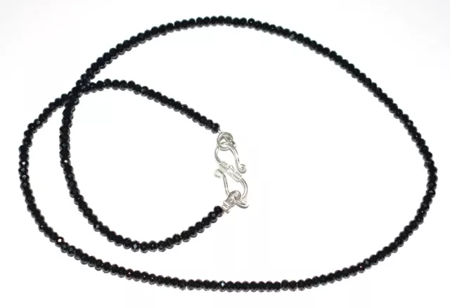 Negro Spinel 3mm Corte Redondo Cuentas 925 Plata de Ley 18" Hilo Collares MKNH55