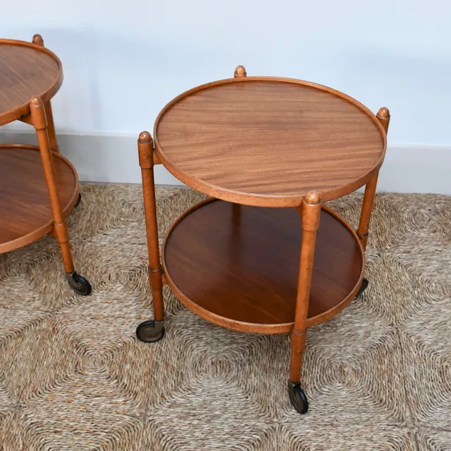 A Pair of Mid 20th Century - Danish Style Bed Hall Sofa Lamp Side Trolley Tables