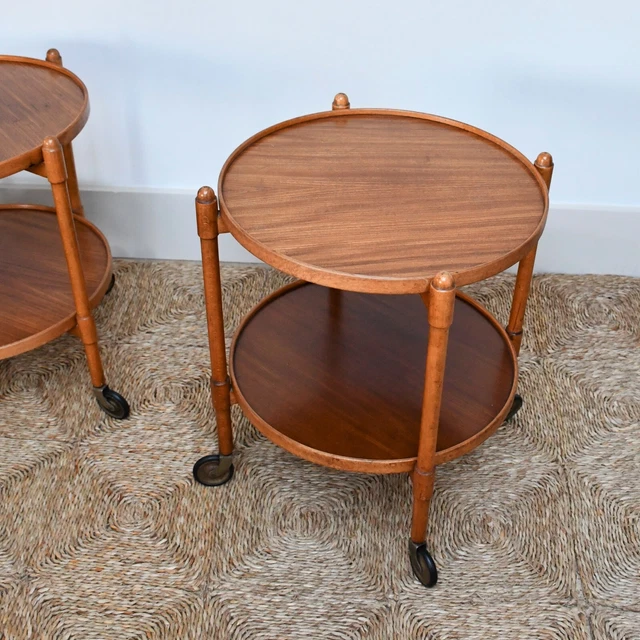 A Pair of Mid 20th Century - Danish Style Bed Hall Sofa Lamp Side Trolley Tables