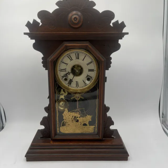 Vintage Antique Grandmothers wood Mantel shelf Clock Welch Smuggler Eight Day