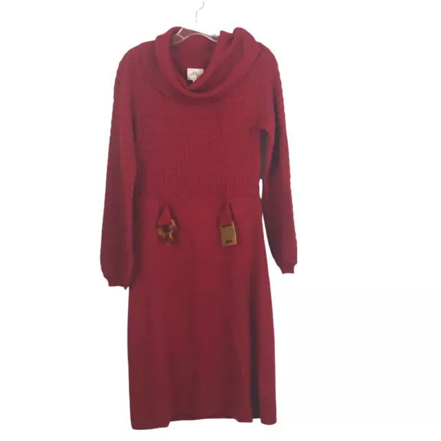 MILLY Sweater Dress Size M Turtleneck Belted Red Wool Knit Midi Long Sleeves