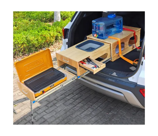SHIWAGIN Wooden Overland Camping Slide-Out Kitchen with Drawer, for SUV/Trunk...