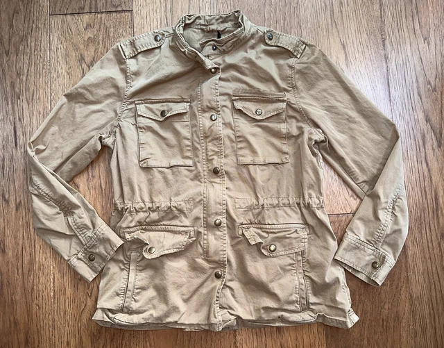 Gap Women Military Field Utility Cargo Jacket Sz M Tan Brown Cotton Snap Pockets