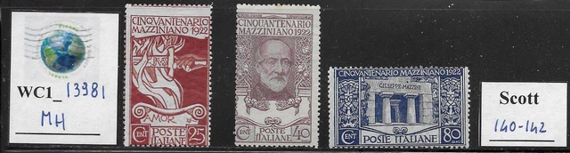 WC1_13981. ITALY. 1921 50th. ANNIV. GIUSEPPE MAZZINI set. Scott 140-142. MH