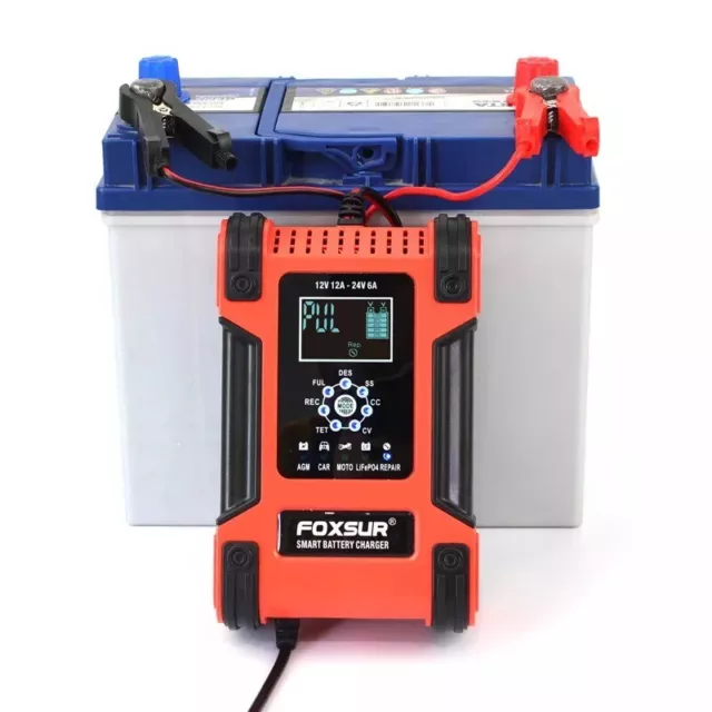 Foxsur – chargeur de batterie de voiture 12V 12a, entièrement automatique, avec