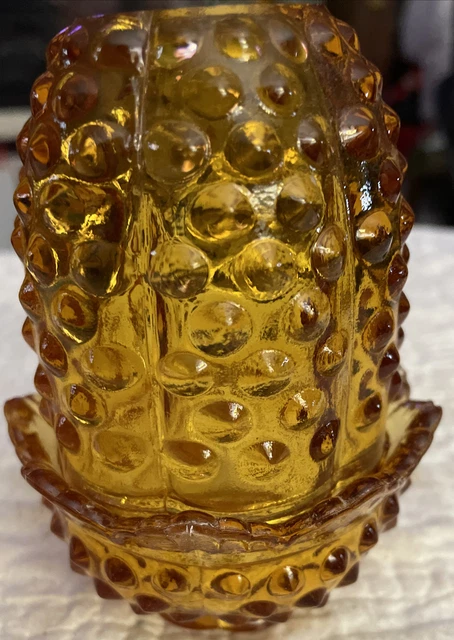 Vintage FENTON Glass Amber Hobnail 2-pc FAIRY LAMP