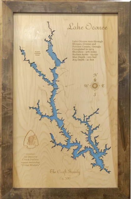 Lake Oconee, GA - Laser Cut Wood Map | Wall Art | Made to Order