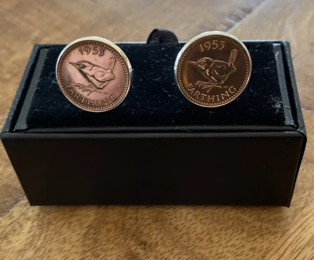 Cufflinks Featuring Polished 1953 Farthings
