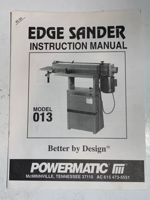 POWERMATIC Edge Sander Model 013 Owners Parts & INSTRUCTION MANUAL 1997 BBD