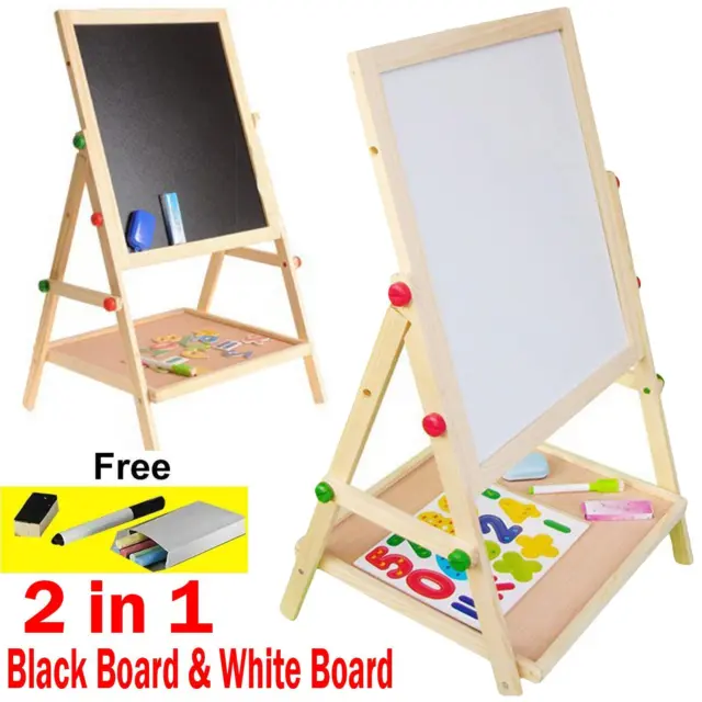 2 In 1 Children Black/White Board Adjustable Wooden Easel Kids Drawing Board UK