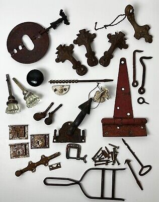 Vintage Antique Lot Misc Hardware Parts Pieces Old Rusty Steampunk