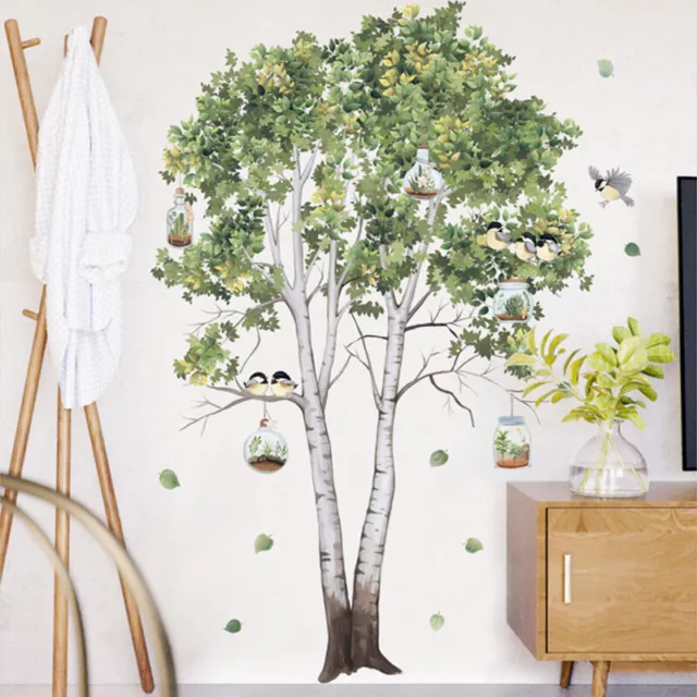 Pegatinas de pared de abedul de árbol grande hojas verdes calcomanías de pared sala de estar decoración de dormitorio