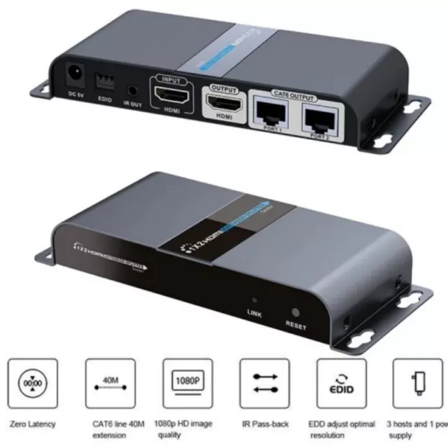 LENKENG 1X2 HDMI POE Extender Splitter 1080P IR & Loop RJ45 Cat6/6A LKV712Pro