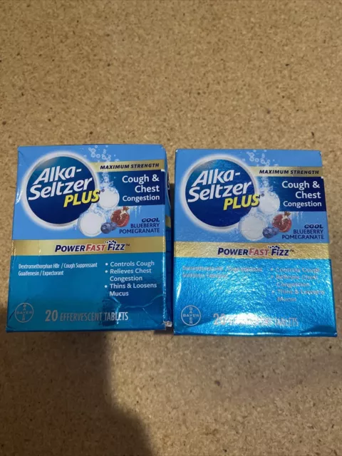 2 pack Alka Seltzer Plus Cough & Chest Congestion 20ct Cool Blueberry Exp 5/24