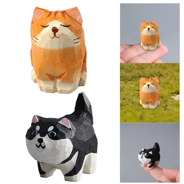 Decorazioni per La Casa in Miniatura di Statuette di Animali in Legno Da 2 Pezzi
