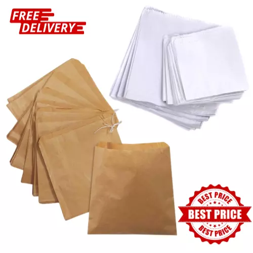 White & Brown Strung Kraft Paper Takeaway Food Bags Fruit Shop Counter Bags