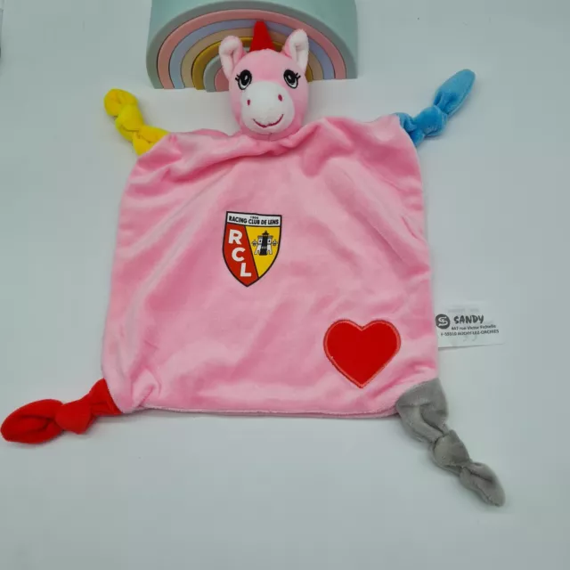 Doudou Plat Licorne Rose Racing Club De Lens Rcl Coeur Sandy Neuf / 10