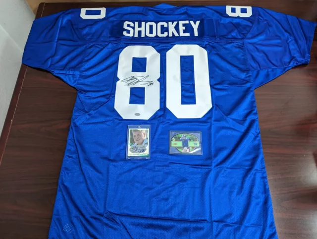 Jeremy Shockey Giants Autographed Jersey, Autographed Rookie Card, & Jersey Card