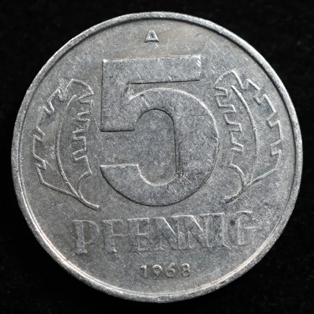 East Germany 5 Pfennig 1968A, Coin, Km# 9.1, Oak Leaves, Inv#F393
