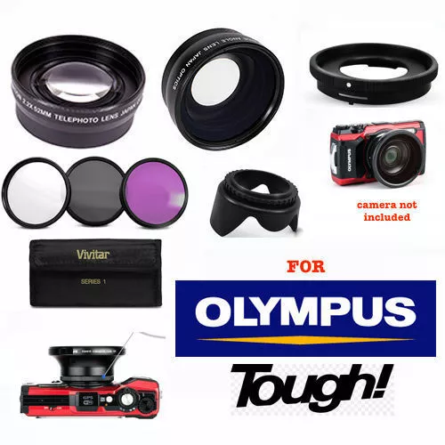 Wide Angle Lens +Macro + Telephoto Zoom Lens + Filter Kit For Olympus Tough Tg-5