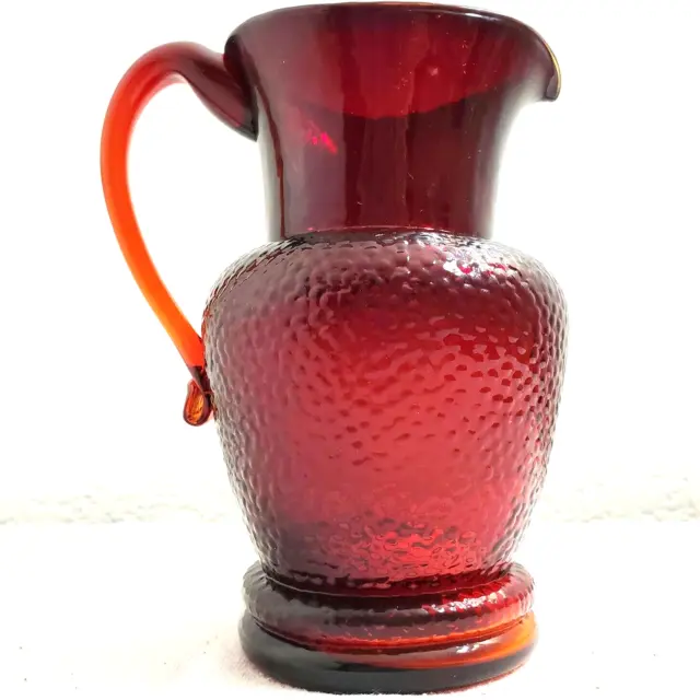 Vtg Amberina Glass Pitcher Vase Hand Blown Art Glass 6” Tall