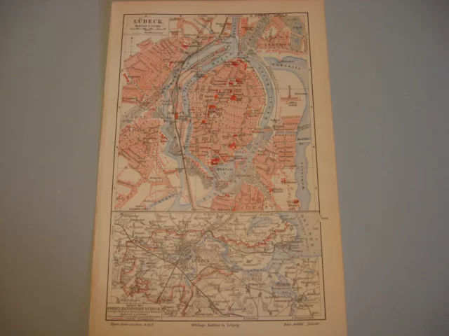 Lübeck Stadt-Karte von 1903 Stadtplan mit Straßenregister- Original Lith.