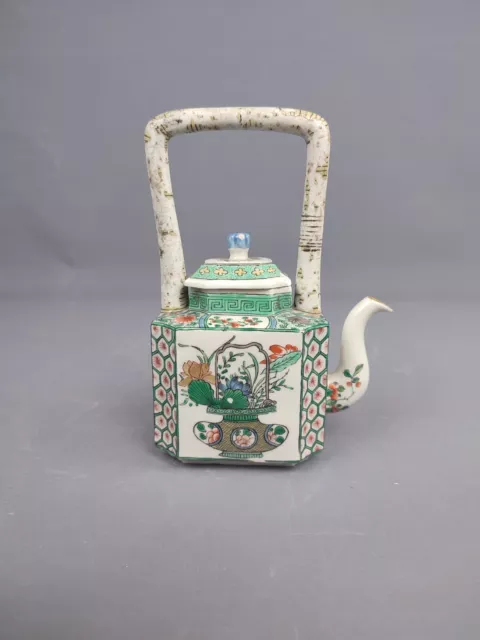 French Porcelain Teapot In The Style Of Kangxi Famille Verte - Late 19th C