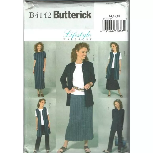 Butterick Sewing Pattern 4142 Jacket Vest Top Dress Skirt Pants Misses Size 14-1