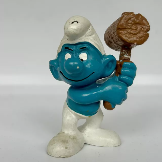 Smurf With Wooden Mallet Hammer Vintage Peyo 1970s