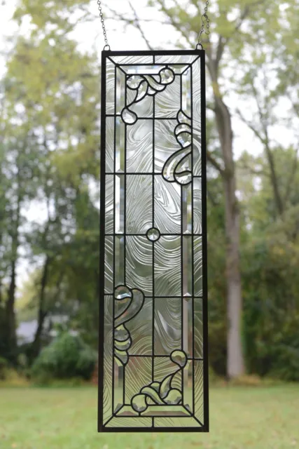 10" x 36" Stunning Handcrafted All Clear stained glass Beveled window panel