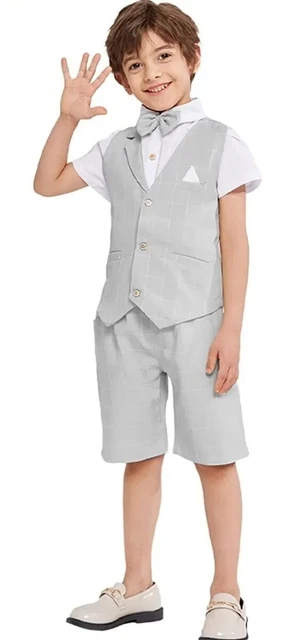 Lolanta Boys Formal Wedding, Party 4 Peice Suit Shorts, Waistcoat, Shirt, Tie