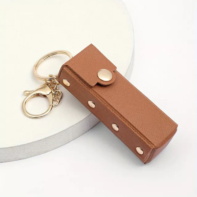Stylish Metal Key Hook Leather Lipstick Set Keychain Portable BII