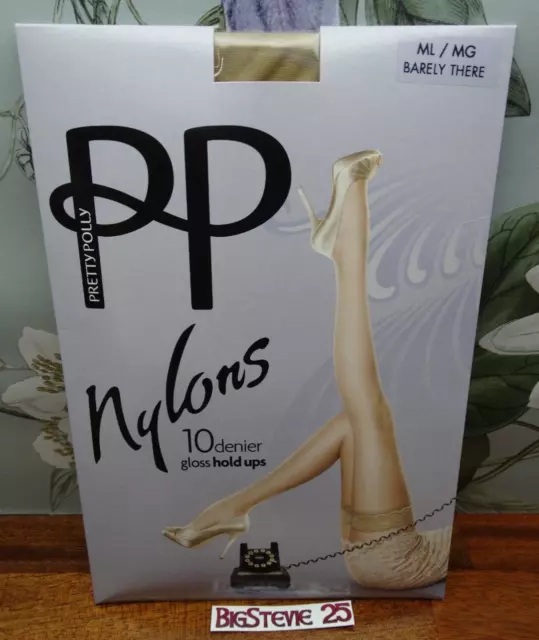 Pretty Polly Hold Ups Lace Top Gloss Nylons  10 D Barely There Size M/L FREEPOST