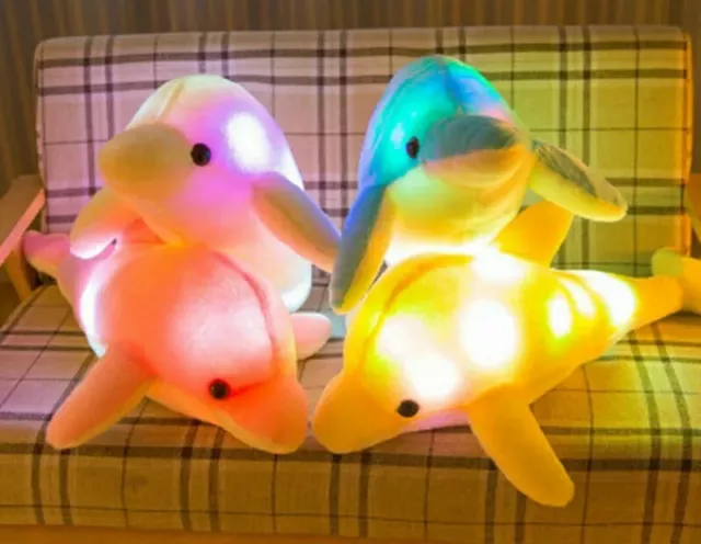 Peluche veilleuse LED DAUPHIN 32 cm jouet dauphin Led rose bleue jaune blanc