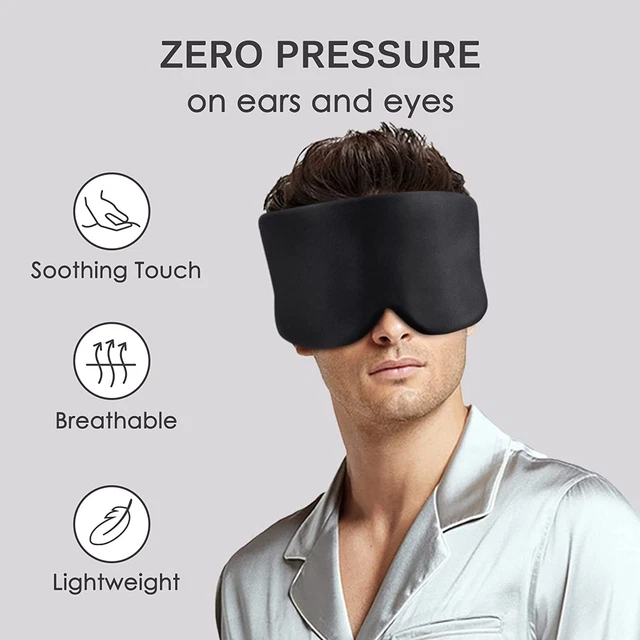 Schlafmaske Herren - Damen Seide Verstellbar Brille Augen Reise Augenbinde Black 12