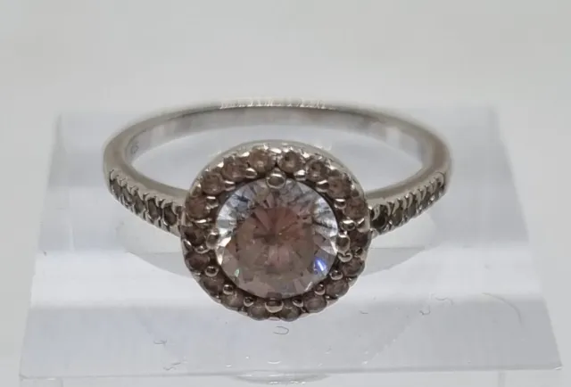 Pretty Sterling Silver Diamante Ring Size R
